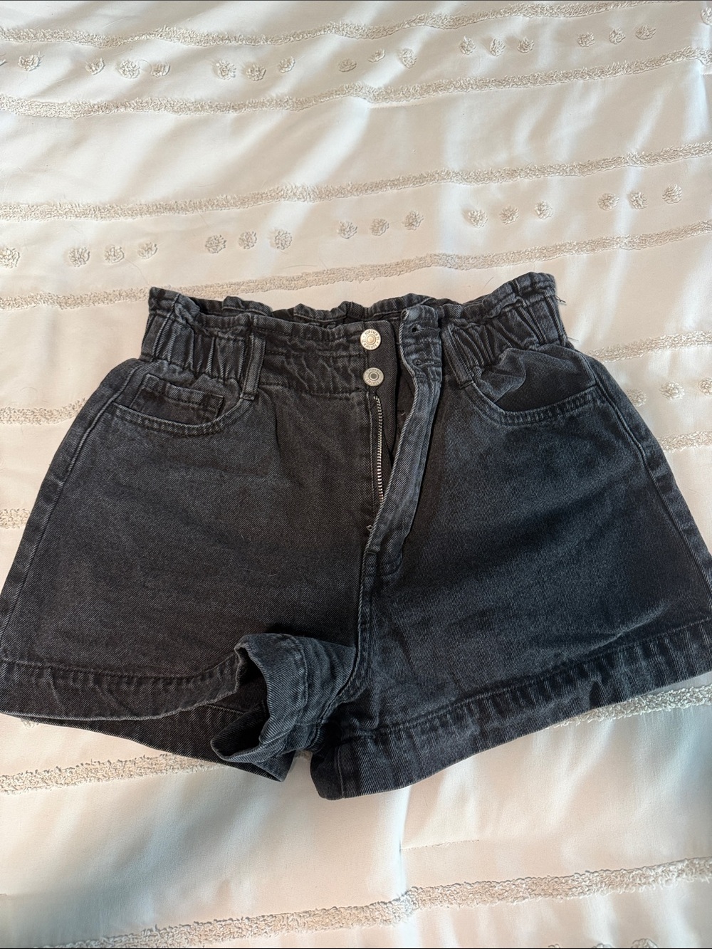 Forever 21 High-Waist Black Paperbag Denim Shorts